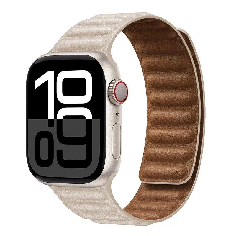 Apple Watch Leather Strap, Magnetic Loop Link Bracelet for iWatch Series 10/9/8/7/6 (45mm, 46mm, 42mm, 44mm, 40mm, 49mm) - Official Website, Band Color: mm, Parallel Import
