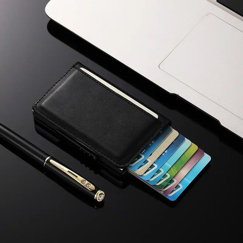 メンズ スリム財布 PUレザー IDカードホルダー RFID防盗 スマートウォレット アルミ合金 クレジットカードホルダー ミニパース 女性用 並行輸入品