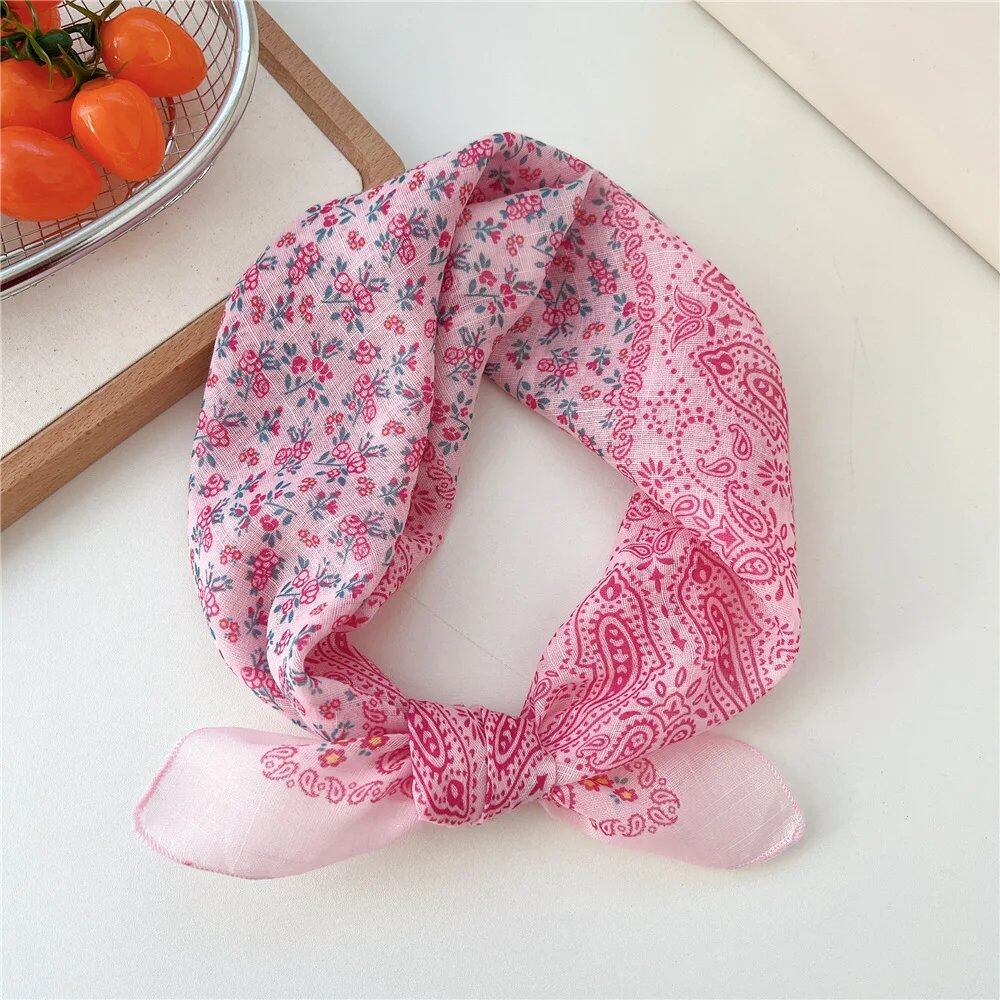 Women's Fashion Bandana Cotton Headscarf Small Hijab Floral Print Handkerchief Hair Scarf Headband Neck Scarf Size: One Size Fits Most; Parallel Import