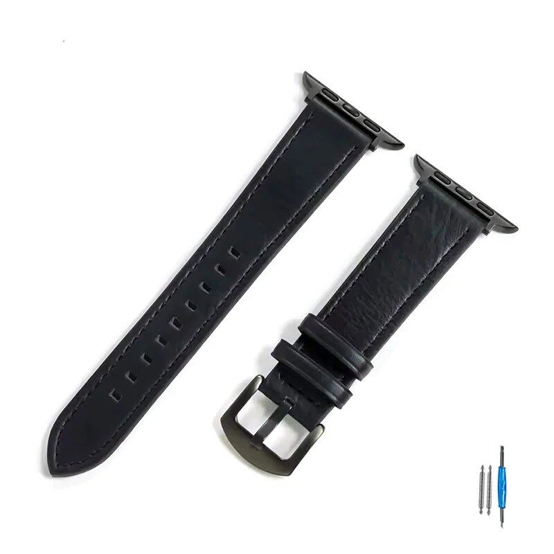 Calf Leather Strap for Apple Watch - Compatible with iWatch Series 8/7/6/5/4/3/SE, 49mm, 44mm, 45mm, 42mm, 40mm, and 41mm Bands, Unisex, Imported