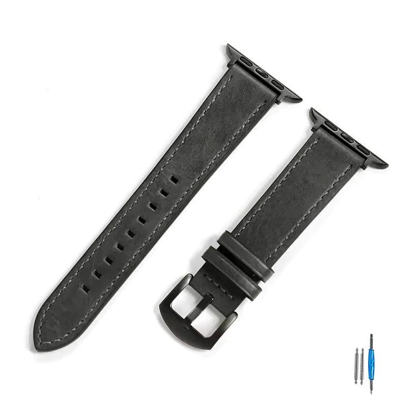 Calf Leather Strap for Apple Watch - Compatible with iWatch Series 8/7/6/5/4/3/SE, 49mm, 44mm, 45mm, 42mm, 40mm, and 41mm Bands, Unisex, Imported