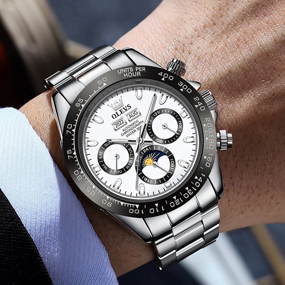 OLEVS 6654 Luxury Men's Automatic Chronograph Watch with Waterproof Luminous Display and Date Function, Top Brand, Multicolor, Parallel Import