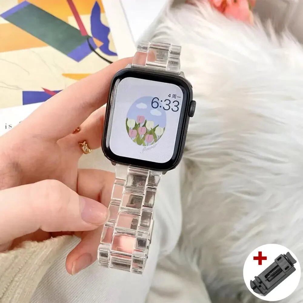 Rainbow Resin Transparent Band for Apple Watch Ultra 2 (49mm, 10, 46mm, 7, 8, 9, 41, 45mm, 38, 40, 42, 44mm) - iWatch SE, 6, 5 Strap. Band Color: ; Ships from: Parallel Import