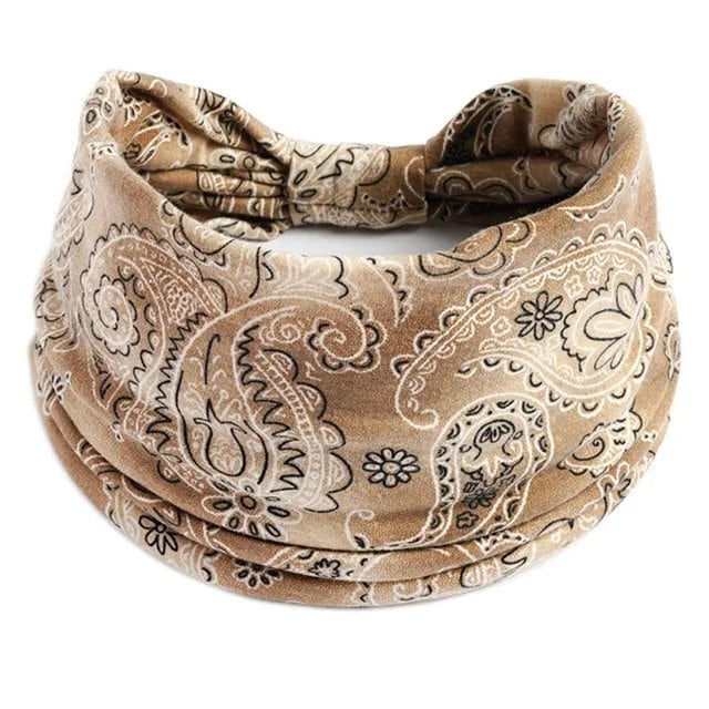 New Boho Floral Print Wide Headband with Vintage Knot Elastic Turban Headwrap for Women and Girls, Cotton Soft Bandana Hair Accessory, Parallel Import