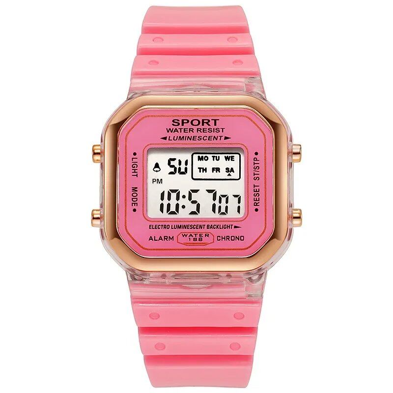 Fashion Brand Student-Friendly Transparent Electronic Watch, Candy Color LED, Women's Sports, Waterproof, Gift, Parallel Import