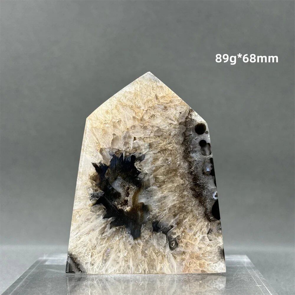 Natural Black Agate Gid Obelisk Wand for Healing, Aura, Meditation, Spiritual Energy, Feng Shui, Altar, Home Decor, Ornaments, Color: Parallel Import