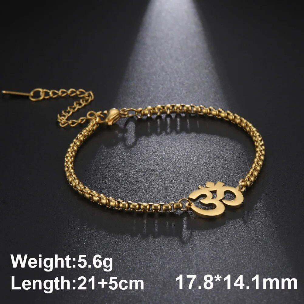 Dawapara Om Sanskrit Symbol Anklet Bracelet, Hindu Yoga Ankle Chain Bracelet, Stainless Steel, Spiritual Jewelry, 100cm, Parallel Import