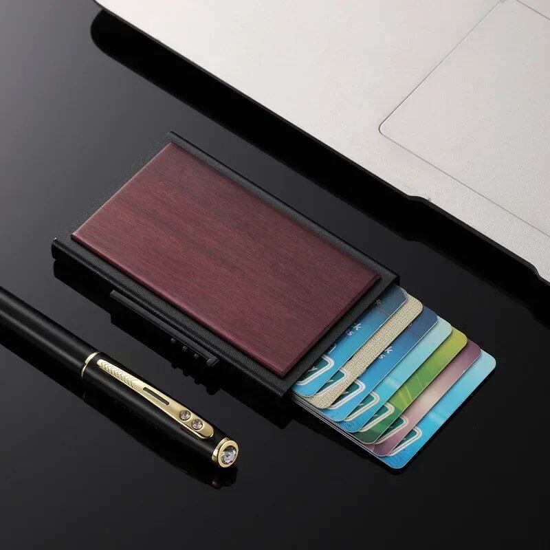 メンズ スリム財布 PUレザー IDカードホルダー RFID防盗 スマートウォレット アルミ合金 クレジットカードホルダー ミニパース 女性用 並行輸入品