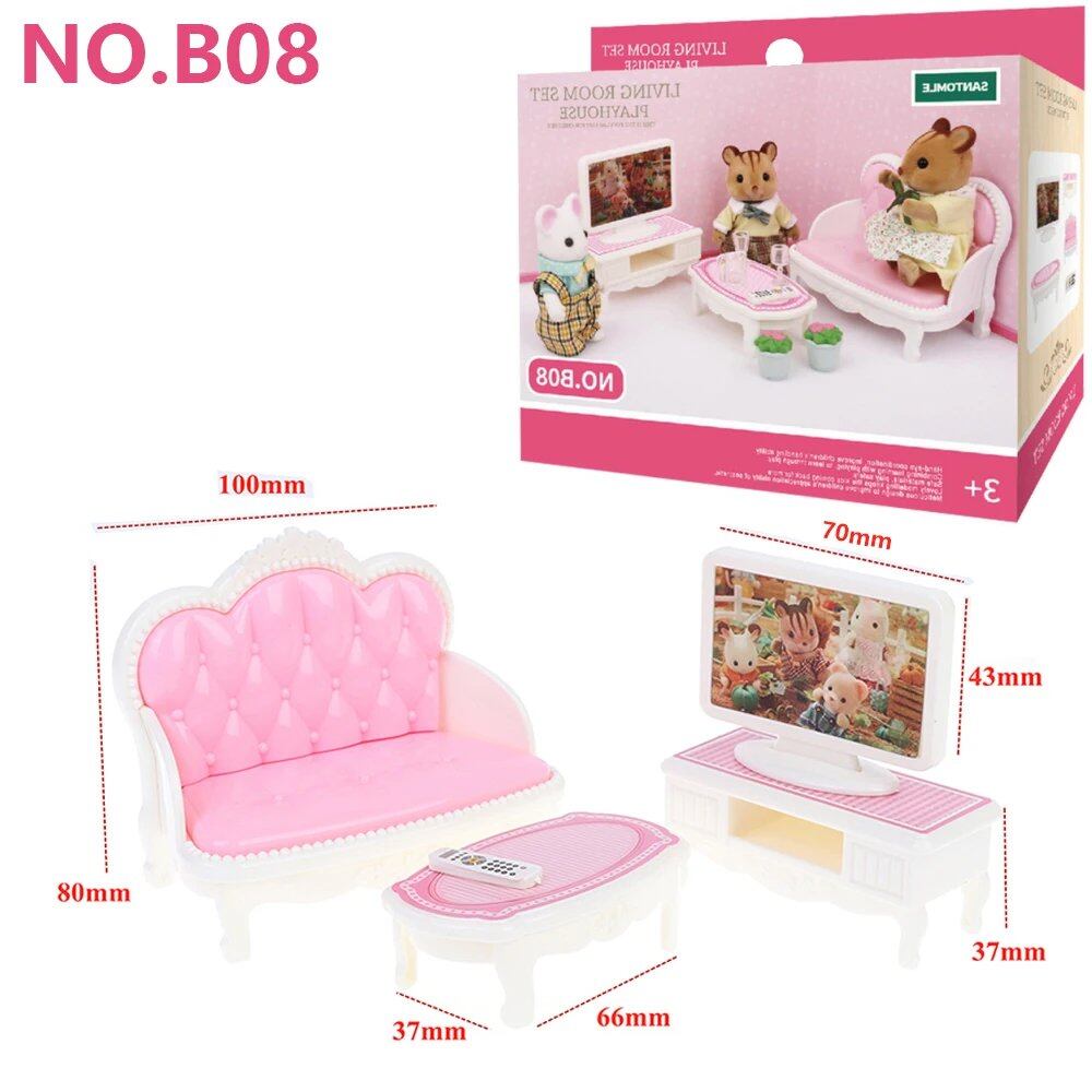 1/12 Scale Dollhouse, Forest Family, Microfilm Furniture, Bathroom, Kitchen, Dining Room, Bed, Wardrobe, Model House, Playhouse, Girl's Birthday Gift, Color: B, Parallel Import