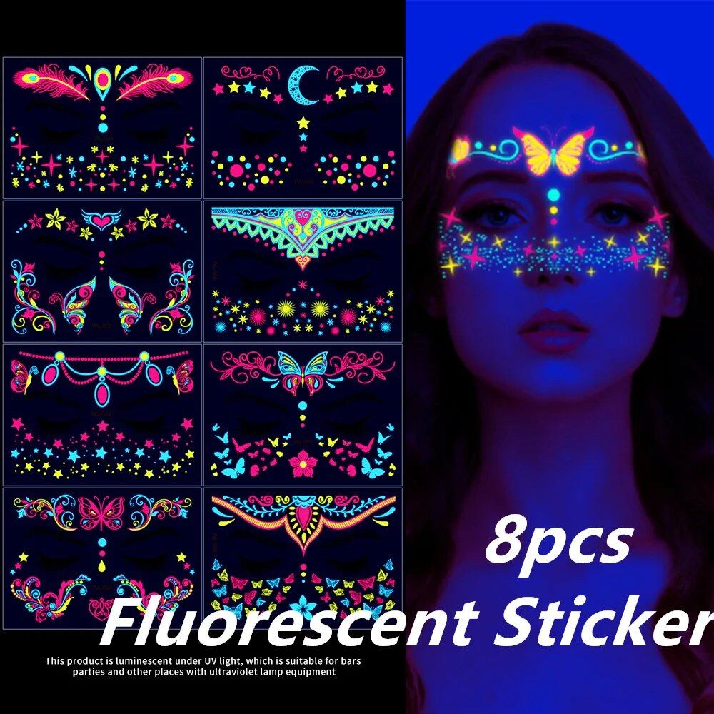 1/5/8-Piece 3D Face and Eye Tattoo Stickers for Party Makeup, Diamond Rhinestone Stickers, Self-Adhesive Mixed Crystal Face Decoration Stickers, Parallel Import