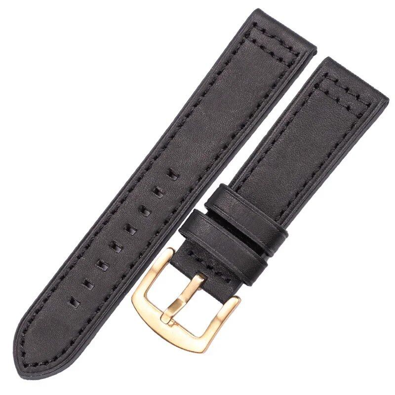 Genuine Leather Watch Band Bracelet, Black, Blue, Gray, Brown, Cowhide Leather Watch Band, Compatible with Galaxy Watches, Men's and Women's, 18mm, 20mm, 22mm, 24mm Band Colors, Parallel Import