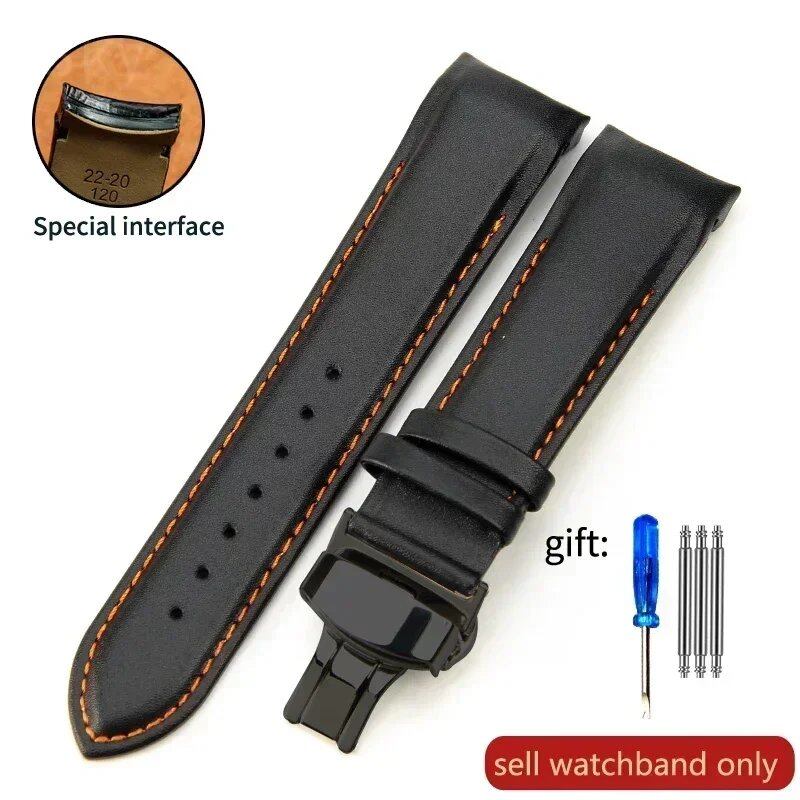 Genuine Cowhide Calfskin Watch Band with Butterfly Buckle for Tissot T035, 22mm, 23mm, 24mm, Black Band, Parallel Import