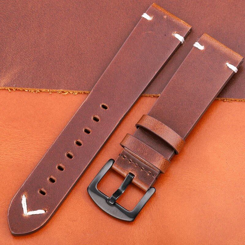 Genuine Oil Wax Leather Watch Band, Handcrafted Cowhide Leather Strap for Men and Women, 18mm, 20mm, 22mm, 24mm, Quick Release, Vintage Belt, Accessory, Band Color: mm, Parallel Import