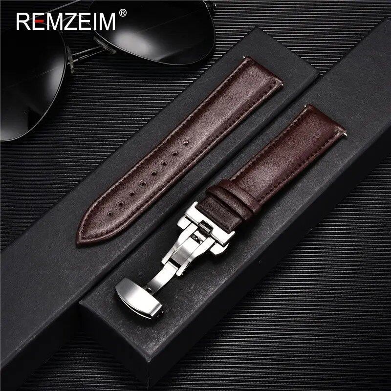 Casual Business Leather Watch Band, 18mm, 20mm, 22mm, 24mm Strap, Stainless Steel Butterfly Buckle, Watch Accessory, Wristband, Band Color: mm, Parallel Import