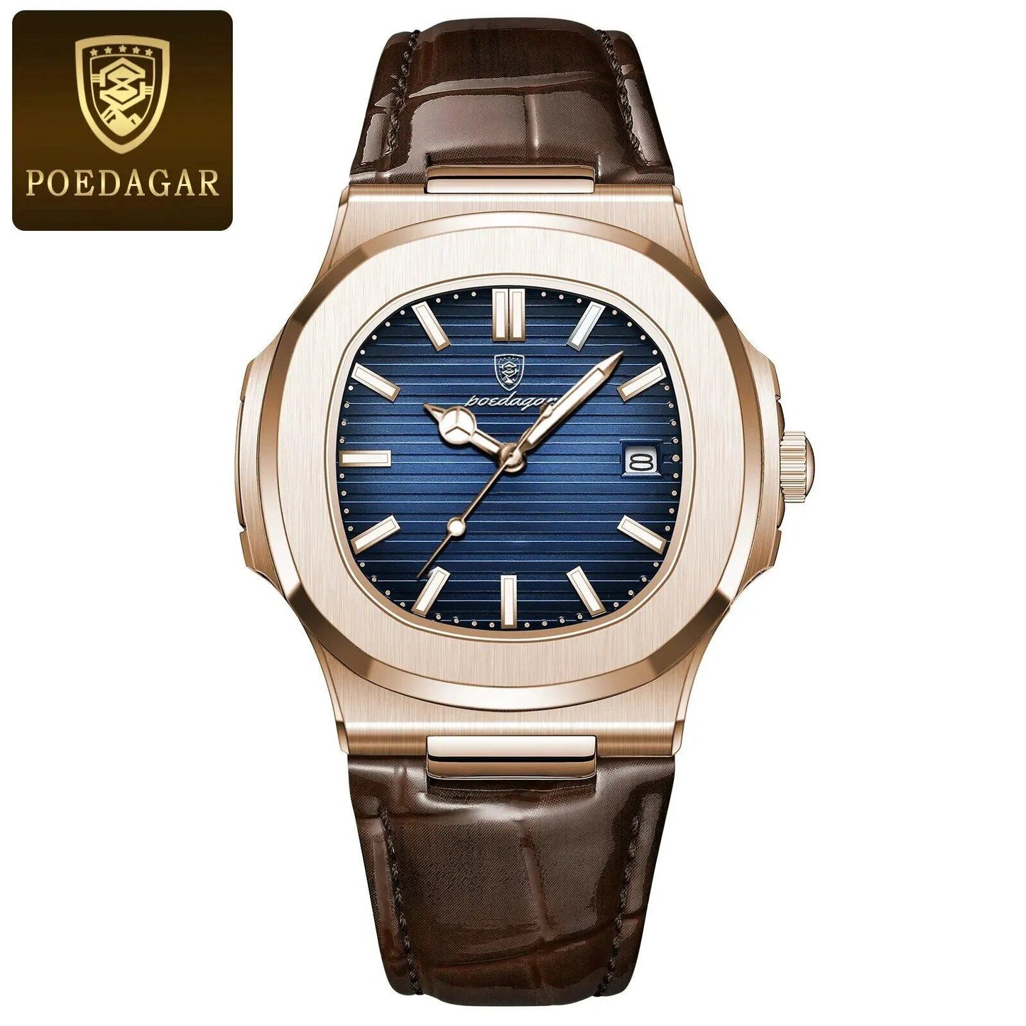 POEDAGAR Casual Square Men's Watch, Waterproof, Date Display, Luminous Leather Quartz Movement, High-Quality Luxury Fashion Watch, Color: Parallel Import