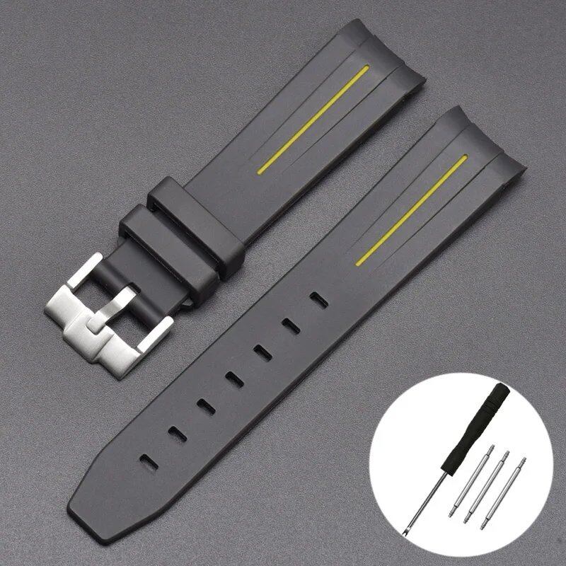 New 20mm Bent End Rubber Watch Strap for Omega Moonwatch, Joint Constellation, Men's Waterproof Sports Watch Band, Band Color: 20mm; Band Width: 20mm, Parallel Import