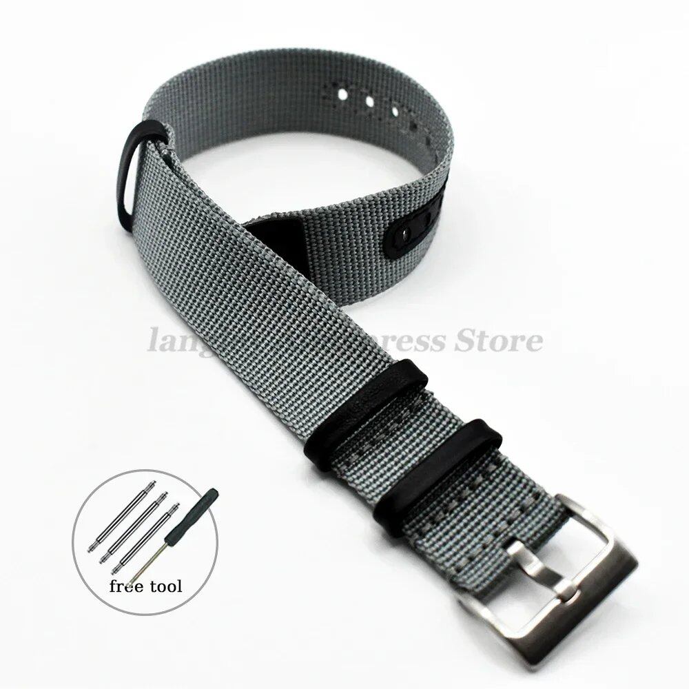 Seiko Canvas Nylon Patch Leather Strap Watch Bracelet for Rolex (20mm, 22mm), Hamilton, and Omega Compatible, Replacement Band, Band Color: mm, Parallel Import