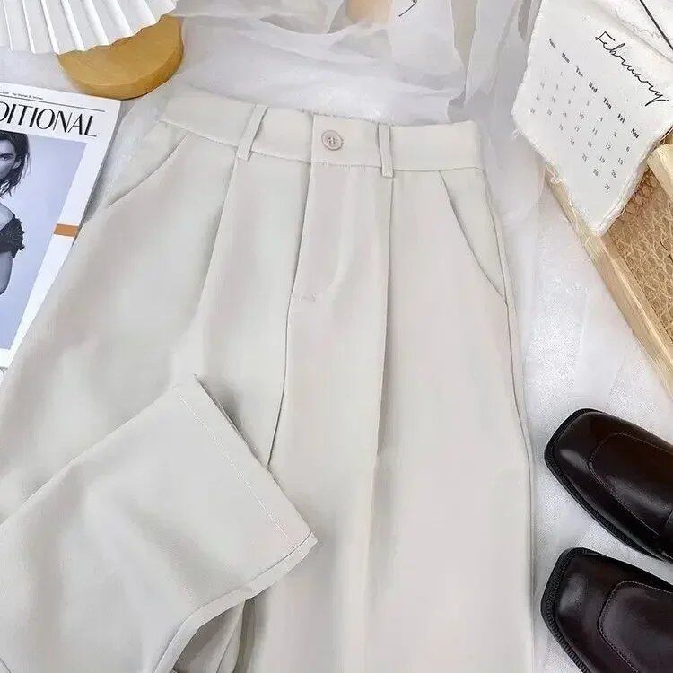 Women's Fashionable Elastic High-Waisted Casual Pants for Fall/Spring Black Suits, Simple Korean Style, Office Pants, Size 2023 (Parallel Import)