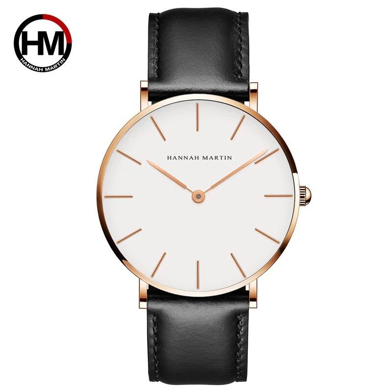 High-quality rose gold dial leather waterproof watch for men and women, dress fashion, Japanese quartz movement, color C, parallel import
