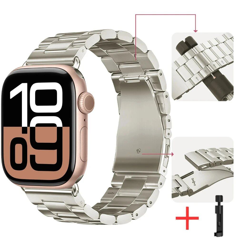Stainless Steel Metal Strap for Apple Watch, Compatible with 46mm, 42mm, 44mm, 40mm, 45mm, and 41mm iWatch Series 10/9/8/7/6/SE2/Ultra (49mm), Band Color: Parallel Import