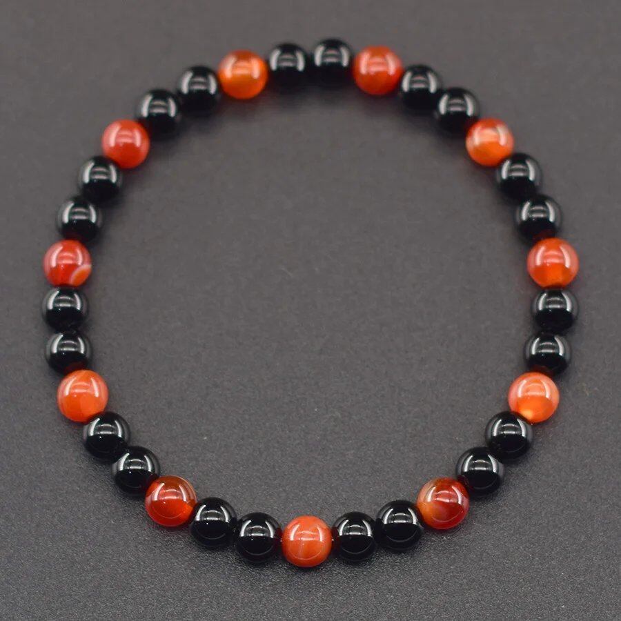 6mm Natural Red Striped Agate Bead Bracelet for Women with Black Tourmaline Beads, Spiritual Protection Stone, Pulsera, Wristband, Parallel Import