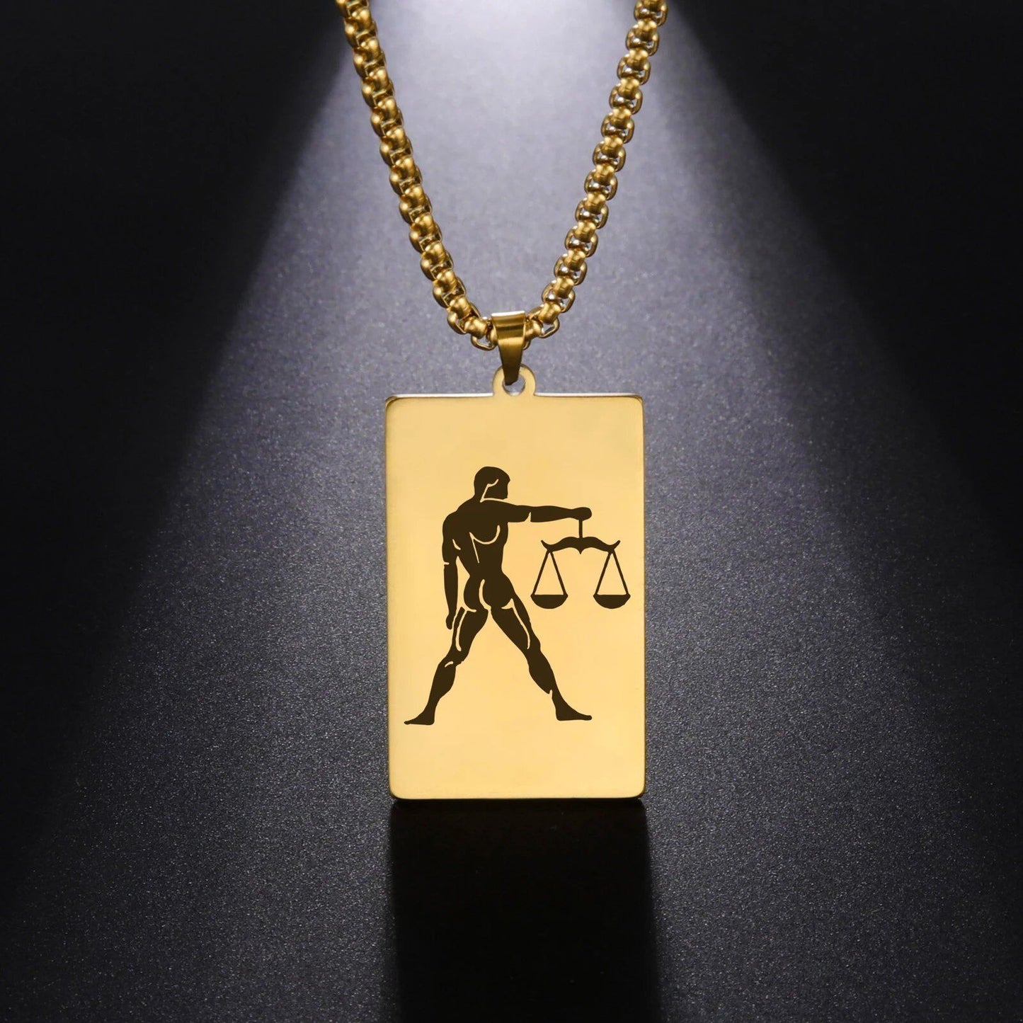 Men's 12 Zodiac Signs Pendant Necklace with Box Chain, Ancient Greek Style, Stainless Steel, Fade-Resistant, Zodiac Astrology Gift, 60cm Long; Metal Color: Parallel Import