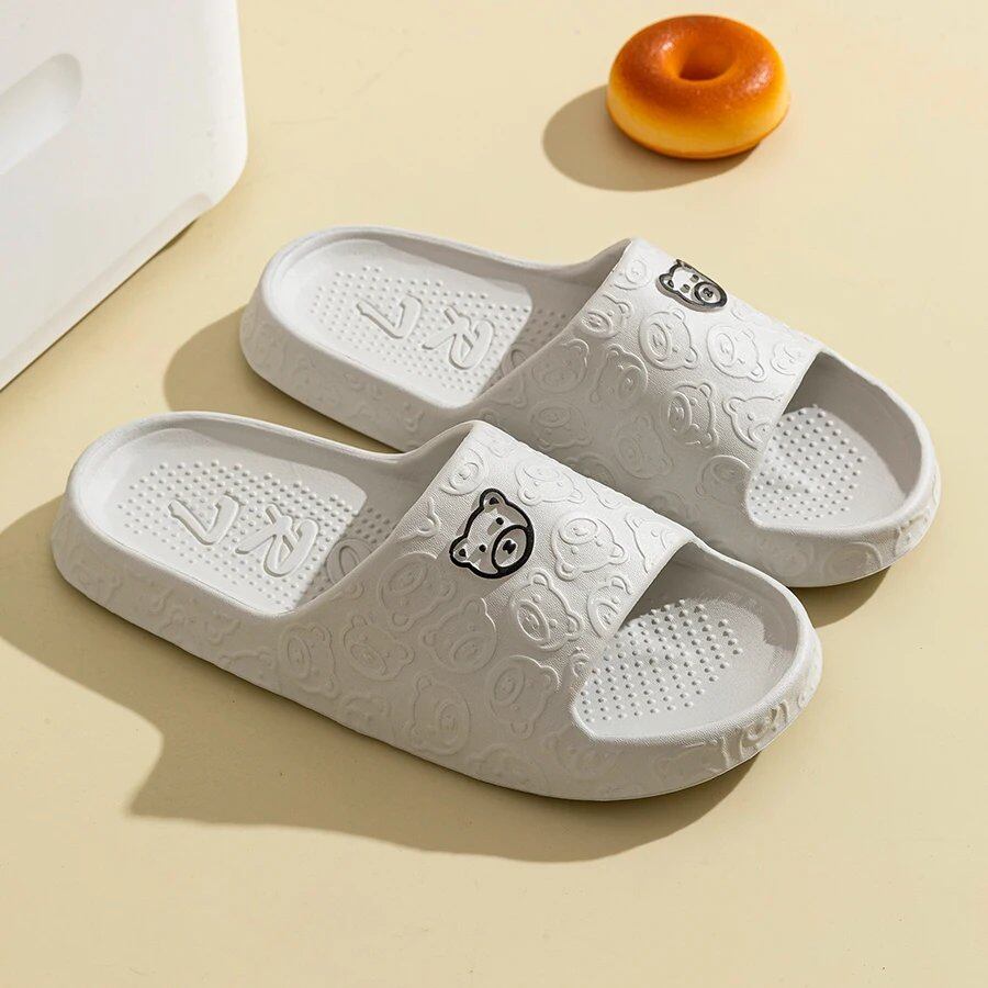 Men's Summer Slippers with Bear Characters, Soft, Thick Sole, Non-Slip, for Indoor Use, Women's Stylish Sandals, Bathroom, Beach, Outdoor Shoes, Couples' Shoes, Parallel Import