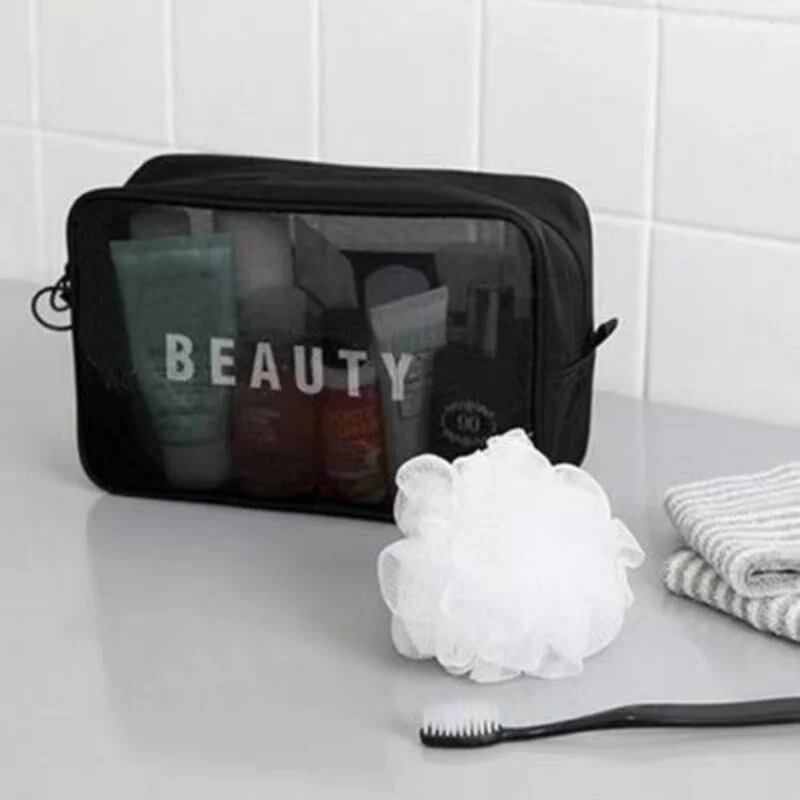 女性用メイクバッグ 旅行用トイレタリーバッグ 洗面化粧品収納ケース ジッパー付き ドット柄 透明メッシュ コスメポーチ 並行輸入品