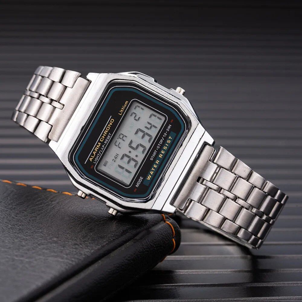 Elegant Women's Digital Watch, Gold, Silver, Stainless Steel, Business Electronic Clock, Parallel Import