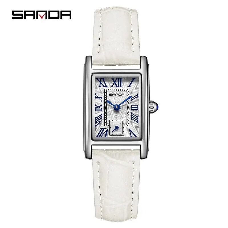 SANDA 1116 New Fashion 2024 Elegant Design Rectangular Dial Waterproof Quartz Analog Wristwatch for Women, Color: P1116; Customization Unavailable, Parallel Import