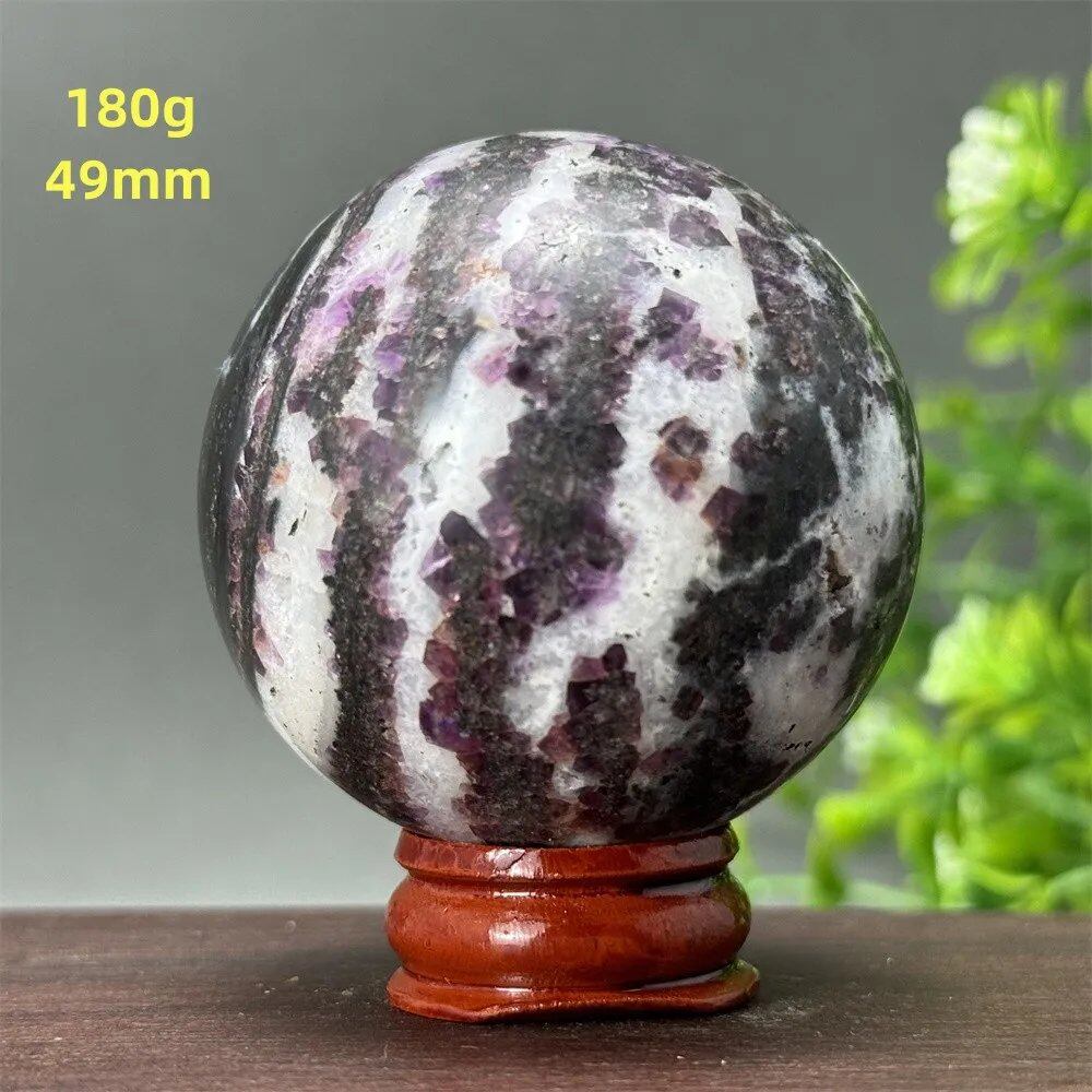 Natural Purple Zebra Fluorite Ball for Reiki Healing, Spiritual Meditation, Chakra Therapy, Magic, Ritual, Divination, Home Decoration, with Stand, Color: A, Parallel Import