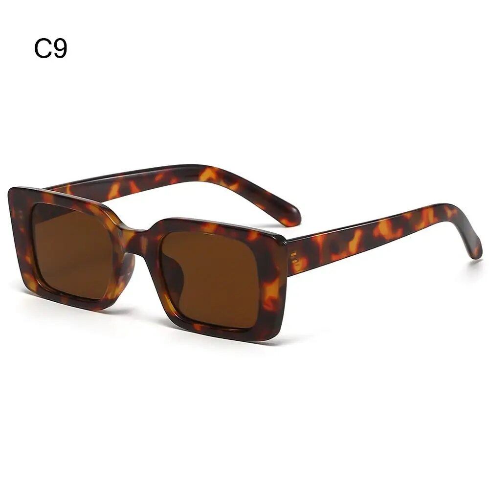 Retro Square Sunglasses for Women, Leopard Print Striped Sunglasses, UV400 Protection, Fashion Rivets, Men's Clear Gradient Sunglasses, Parallel Import
