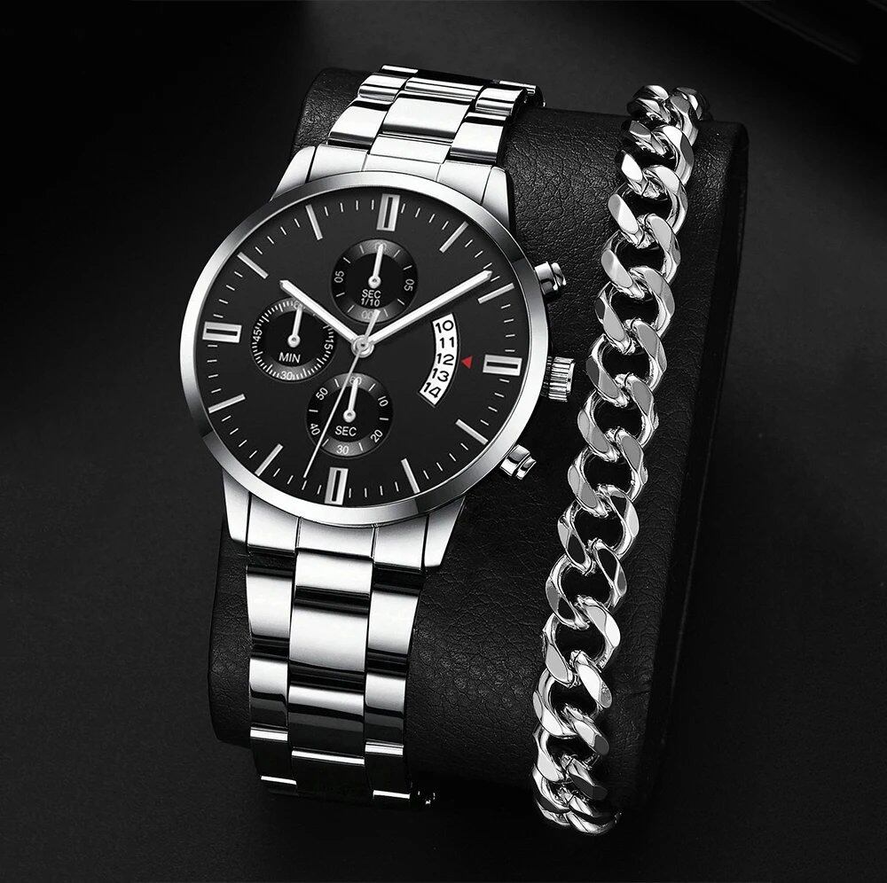 New Hot Watch Men's Stainless Steel Wristwatch, Luxury Quartz Calendar Business Watch, Parallel Import