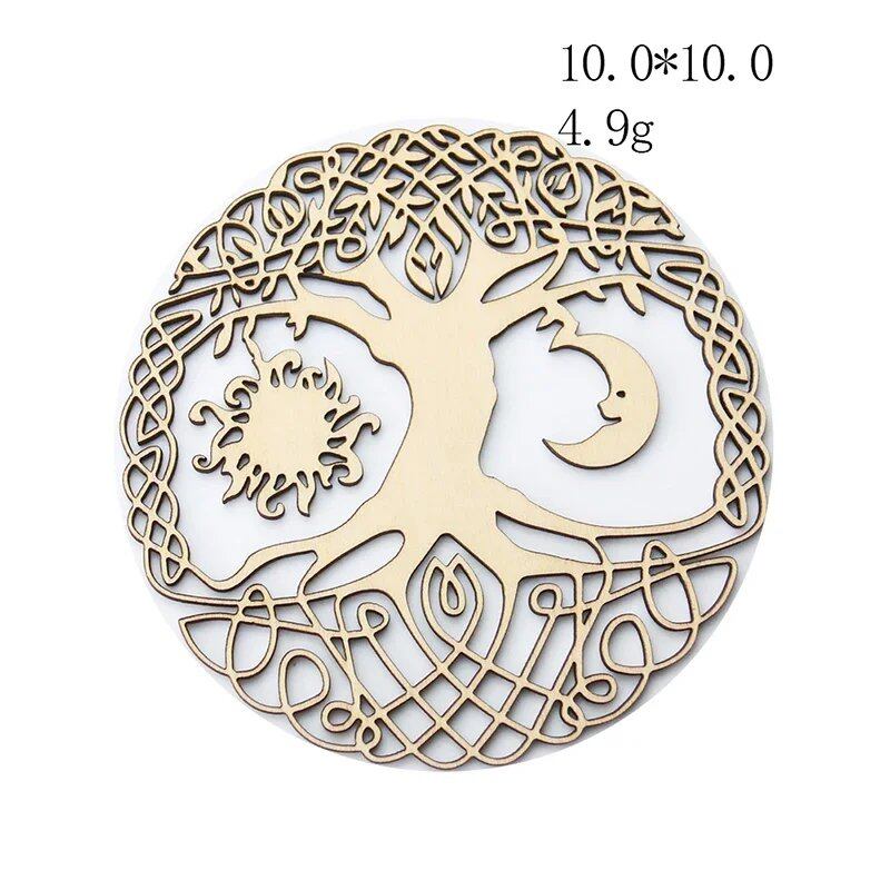 10cm Wooden Tree of Life Jewelry Display Tray with Quartz Crystal Wall Decor, Metatron's Cube, Star of David, Chakra, and Meditation Accessory (Imported)