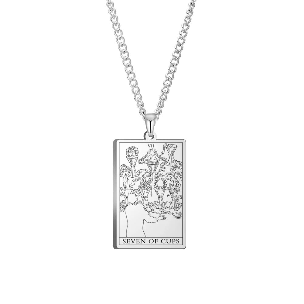 Dawapara Cups Tarot Card Link Chain Pendant Necklace, Vintage Amulet Necklace for Men and Women, Stainless Steel, Parallel Import