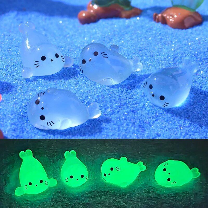 10/20/50 Pieces Cute Luminous Mini Seals Resin Marine Life Figurines Ornaments Fairy Garden DIY Accessories Size: Parallel Import