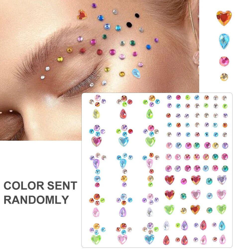 1/5/8-Piece 3D Face and Eye Tattoo Stickers for Party Makeup, Diamond Rhinestone Stickers, Self-Adhesive Mixed Crystal Face Decoration Stickers, Parallel Import
