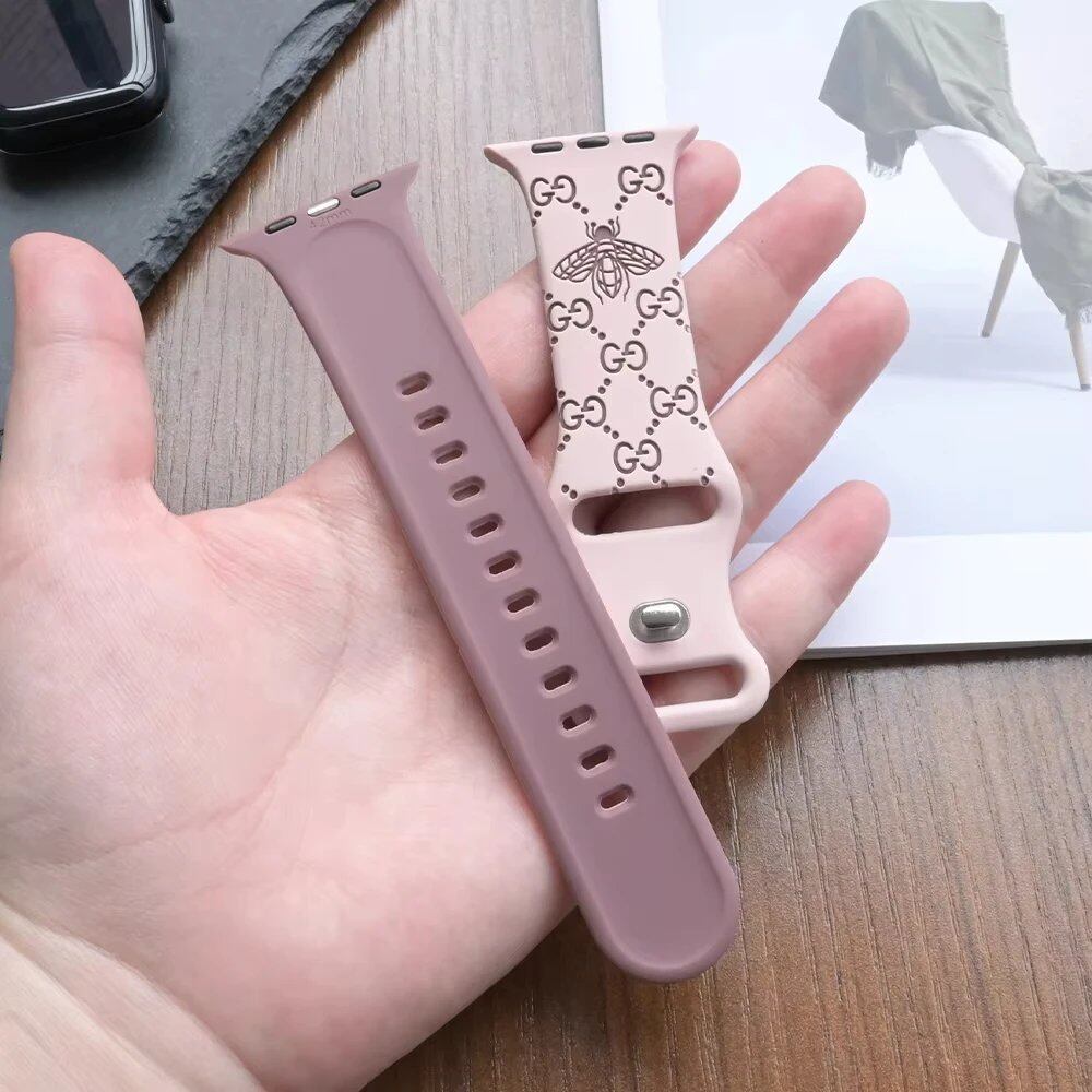 Silicone Engraved Strap for Apple Watch - Compatible with: 10/46mm/42mm/38mm/40mm/41mm/44mm/45mm/Ultra 2 (49mm)/iWatch 9/8/7/6/5/4/SE - Soft Bracelet Band Color: Parallel Import