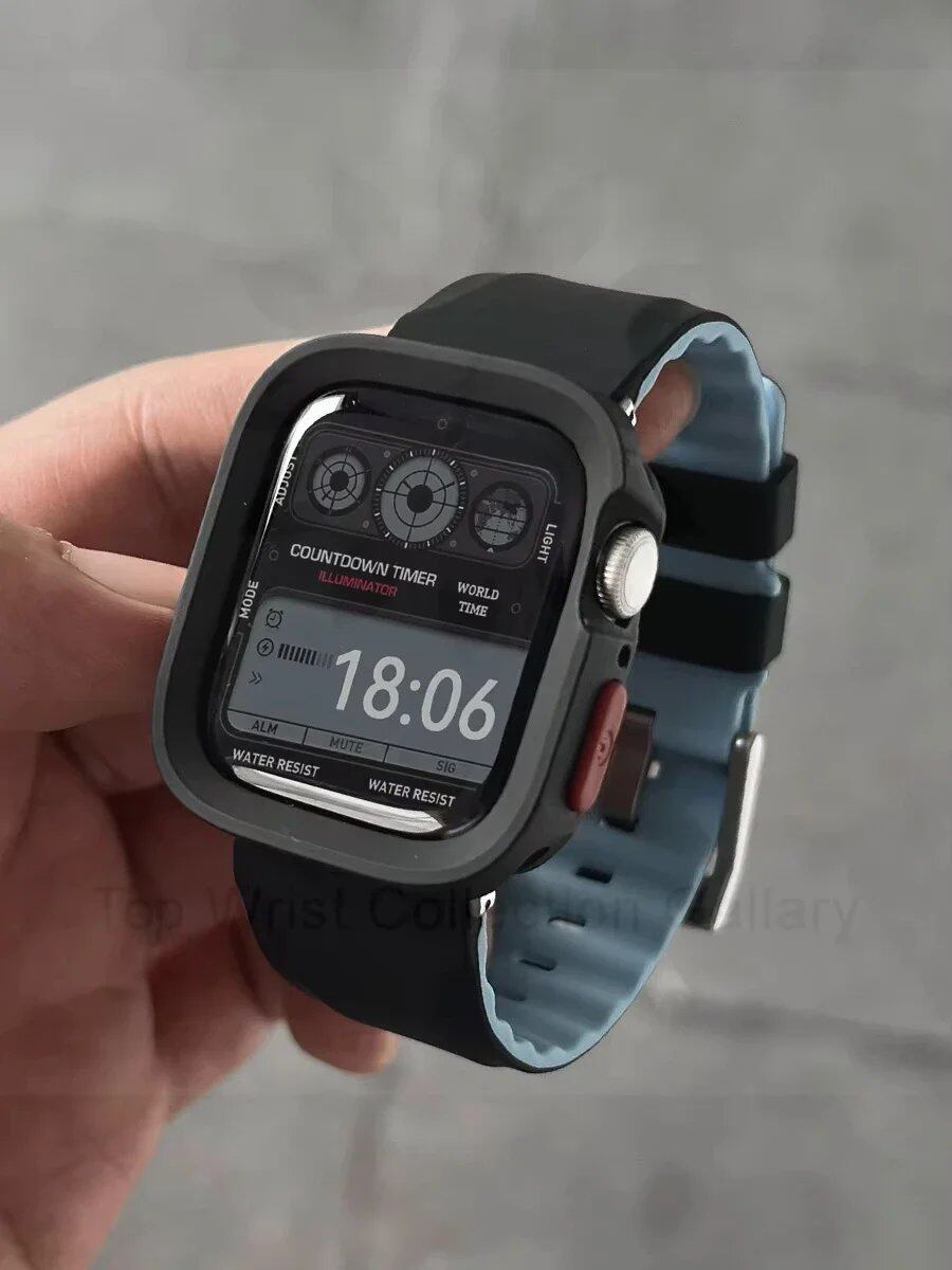 Silicone Band + TPU Case Protector Cover for Apple Watch Ultra 2/Series 1-10 (41mm/44mm/45mm/46mm/49mm) Bracelet Color: Parallel Import