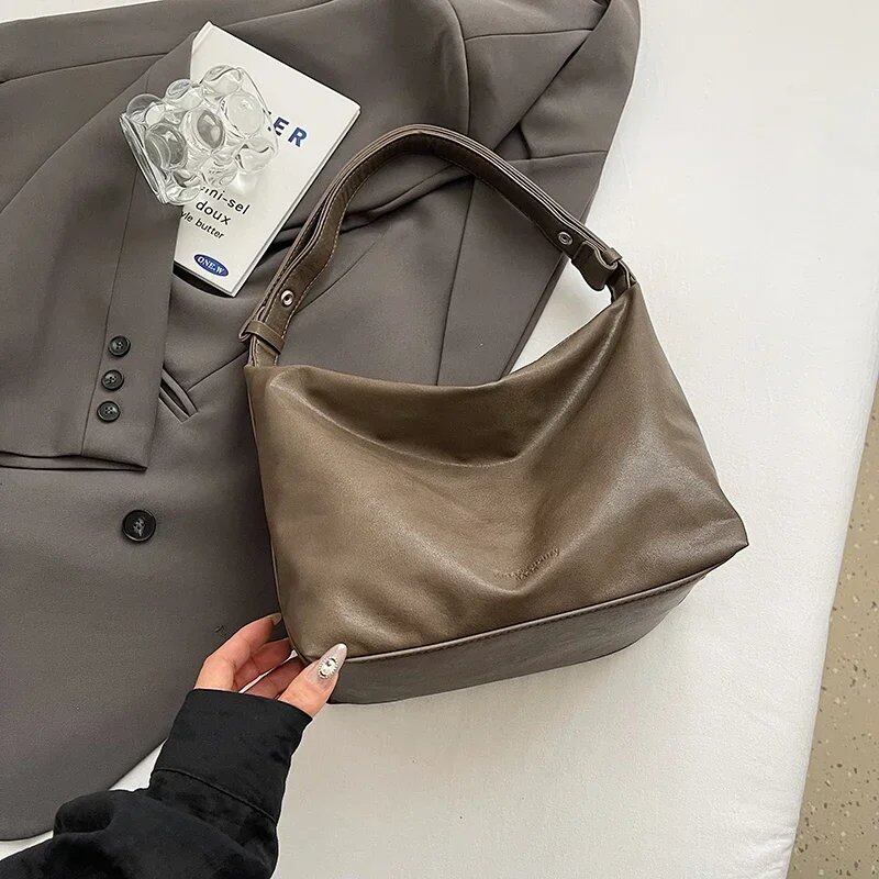 シンプル レディースバッグ フレンチスタイル 脇掛けショルダーバッグ 高品質ソフトレザーハンドバッグ おしゃれ アンダーアームショッパー ブランドボルソス サイズ:(20cm<最大長<30cm);;発送元: 並行輸入品