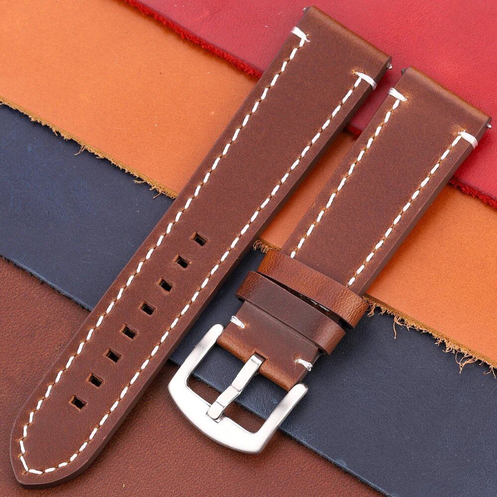 Genuine Leather Watch Band, Vintage Strap, 7 Colors, 18mm, 20mm, 22mm, 24mm, Women's and Men's, Cowhide Leather, Smartwatch Strap, Accessories, Band Color: mm, Parallel Import