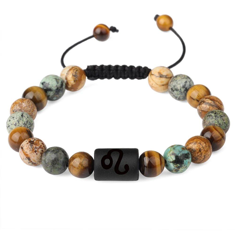 12 Zodiac Sign Beaded Bracelet, Natural Tiger Eye Stone, Zodiac Sign Bracelet for Men and Women, Charm Jewelry, Gift, Metal Color: Parallel Import