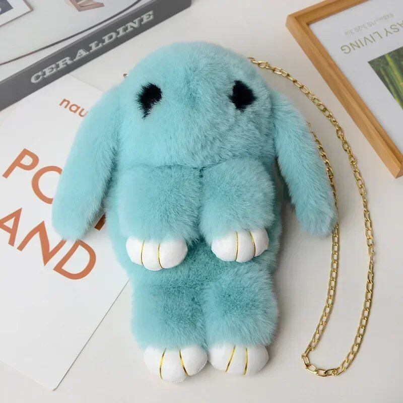 Cute Fluffy Rabbit Pom Pom Chain Bag for Women, Cartoon Rabbit Sling Bag, Plush Bunny Shoulder Backpack, Birthday Gift for Girls, Parallel Import