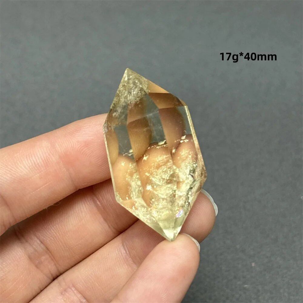 Natural Clear Citrine Double Tip Energy Bar, Reiki Healing Crystal Point, Garden Home Decor, Meditation, Spiritual Color, Parallel Import