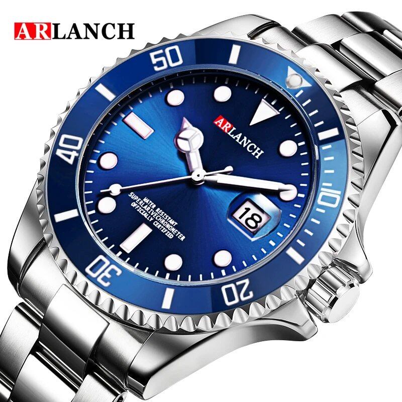 40mm Classic Red and Blue Circle Diving Series Business Stainless Steel Watch with Magnifying Glass Calendar, Quartz Movement, Men's, Color: 305, Parallel Import
