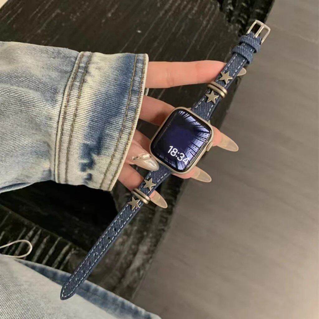 Retro Denim Apple Watch Band for Women, Compatible with 38mm, 40mm, 41mm, 42mm, 44mm, 45mm, 46mm, and 49mm Apple Watch Ultra (10/9/8/7), Band Color: Parallel Import