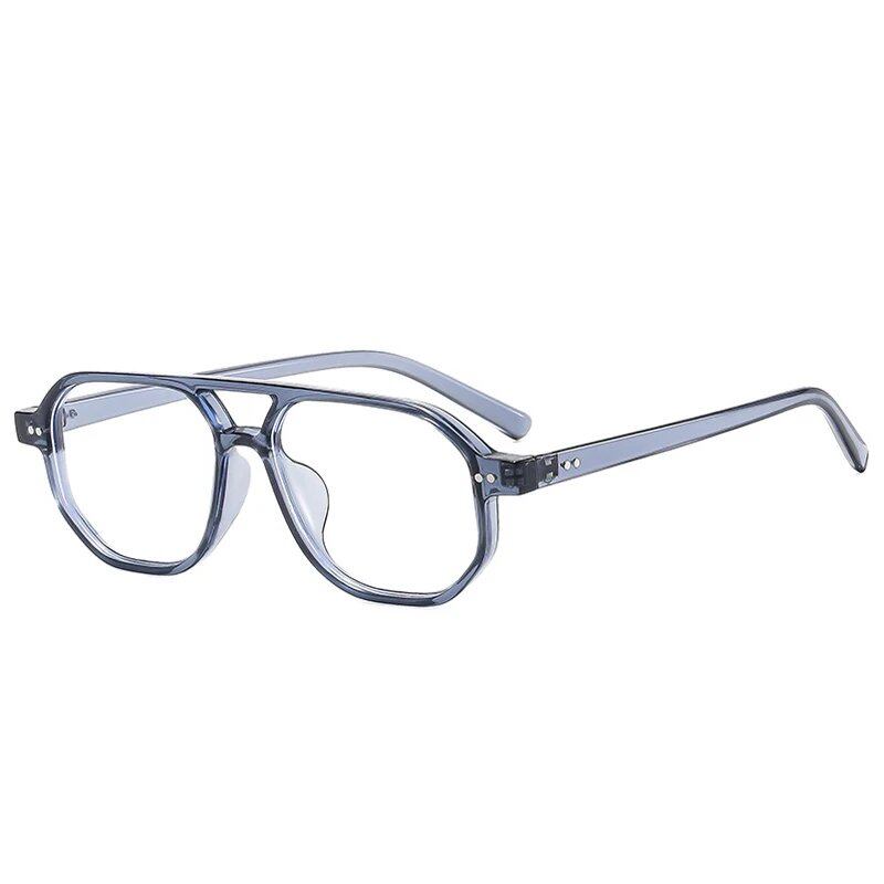 SO&EI Vintage Double Bridge Polygon Square Men's Sunglasses with Clear Ocean Lenses and Rivets, UV400 Protection. Frame Color: As Shown; Lens Color: Parallel Import.