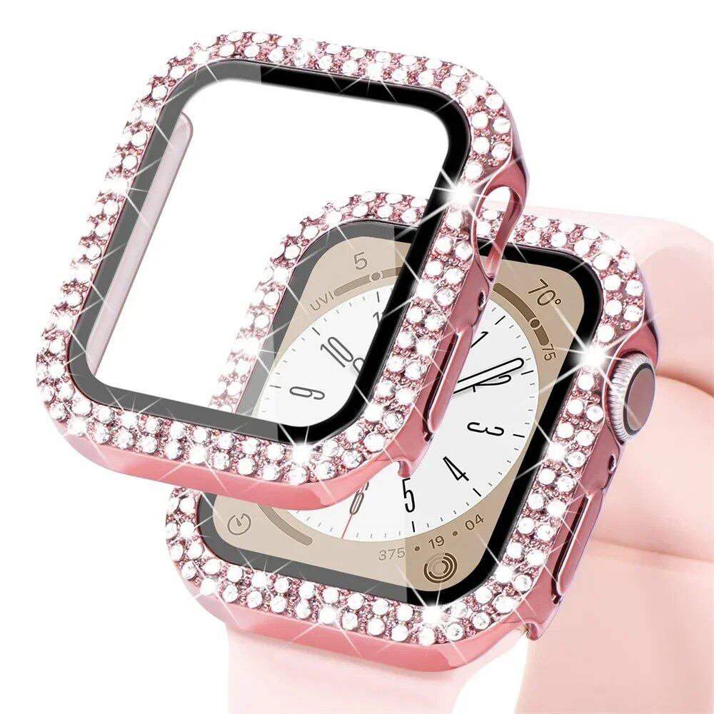 アップルウォッチ用 ブリングガラス+カバーケース 44mm 45mm 41mm 40mm 42mm ダイヤモンドバンパー+画面保護フィルム対応 iWatchシリーズ7/8/9/5/6/SE 並行輸入品