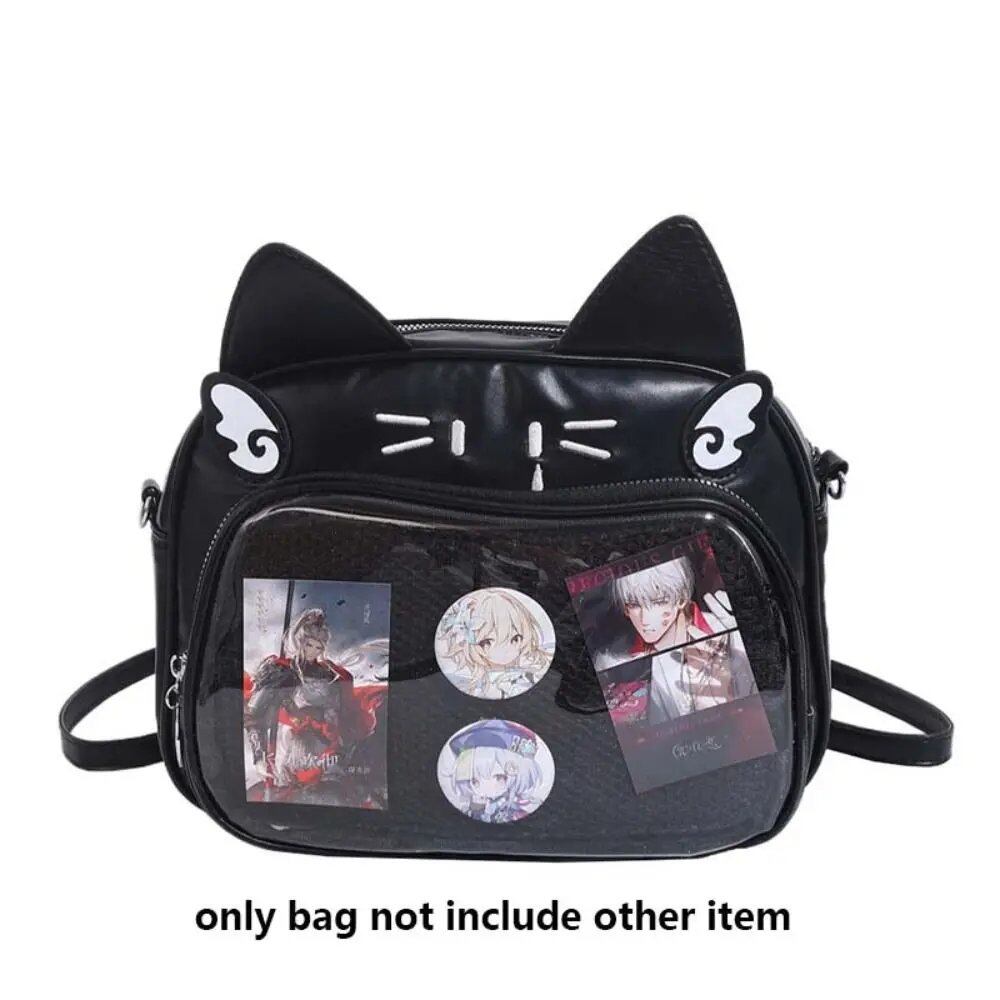 ジッパーバッグ かわいい猫 イタバッグ PUコットンドールバッグ 透明ポケット付き 財布 アイドルグッズ収納 おしゃれリュック キッズ 並行輸入品