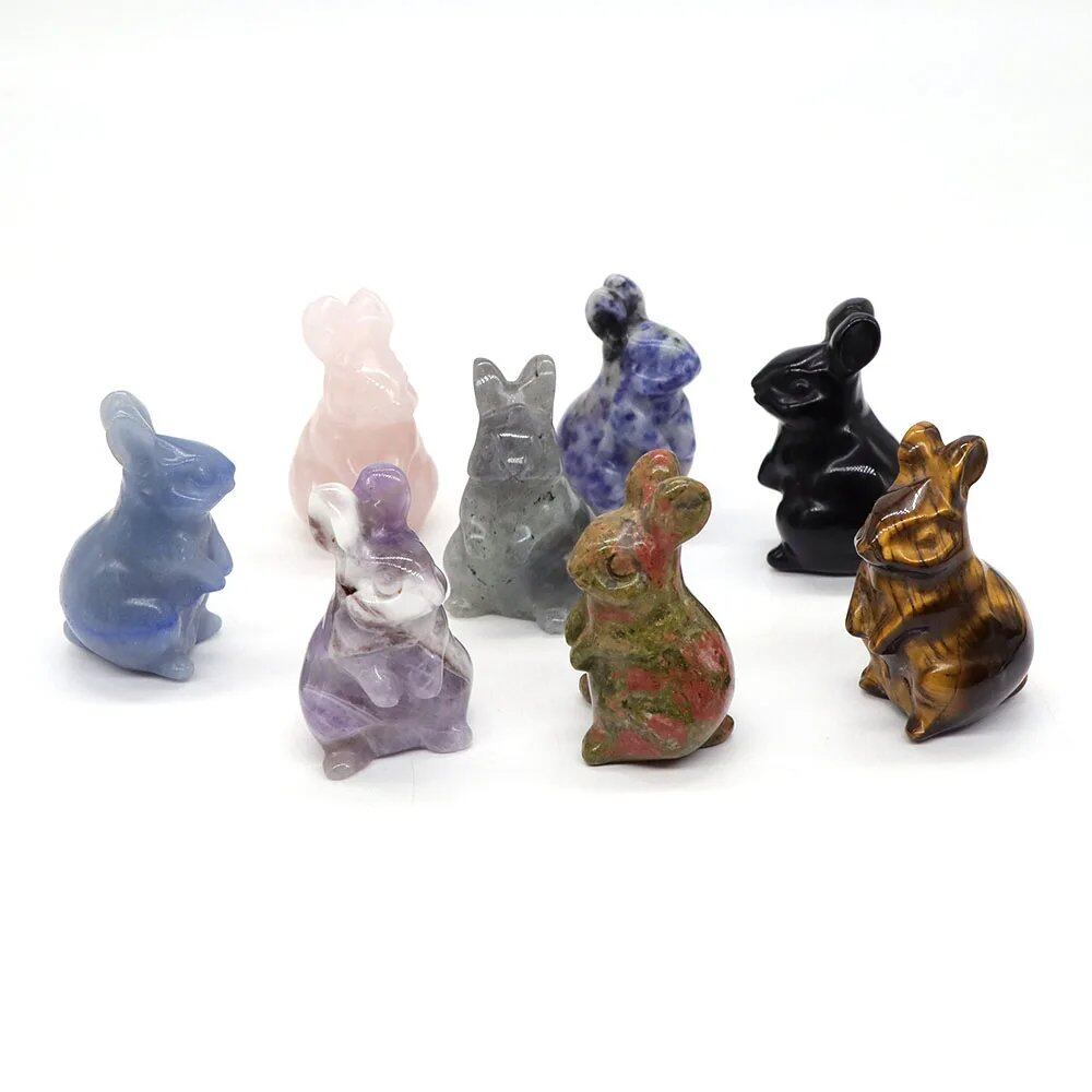 1.5-inch Easter Rabbit Figurine, Micro Landscape with Natural Amethyst and Rose Quartz Carved Healing Crystals, Spiritual Home Decor, Size: Parallel Import